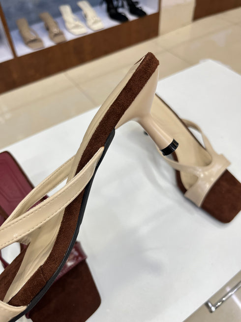 Square Open Toe Slid On Heels